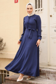 Modest Navy Blue Maxi Dress 6621L - 1