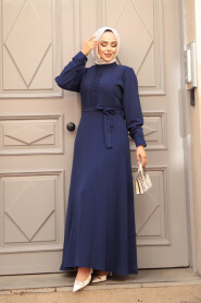 Modest Navy Blue Maxi Dress 6621L - 1