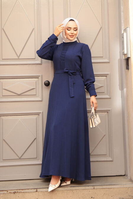 Modest Navy Blue Maxi Dress 6621L - NEVA STYLE