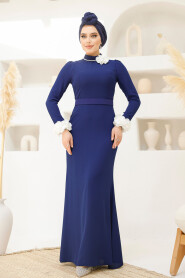 Modest Navy Blue Muslim Bridal Dress 46631L 