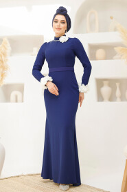 Modest Navy Blue Muslim Bridal Dress 46631L - 3