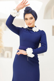 Modest Navy Blue Muslim Bridal Dress 46631L - 2