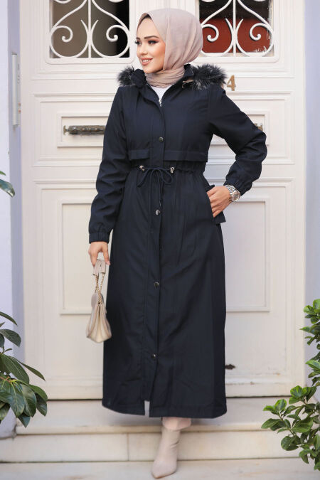 Modest Navy Blue Parka Coat 90281L - NEVA STYLE