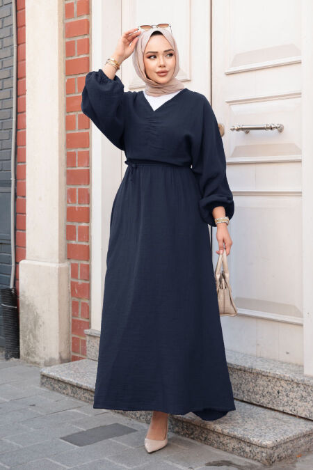 Modest Navy Blue Pastel Dress 19033L - NEVA STYLE