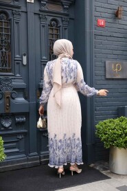 Modest Navy Blue Pleated Dress 23501L - 3