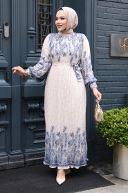 Modest Navy Blue Pleated Dress 23501L 