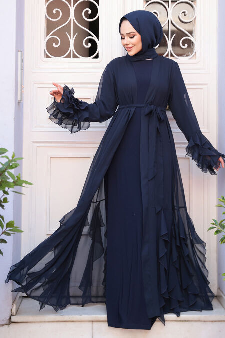 Modest Navy Blue Plus Size Abaya 25904L - NEVA STYLE