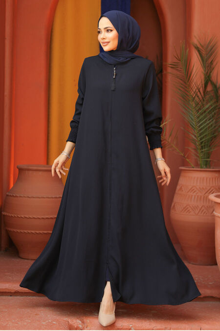 Modest Navy Blue Plus Size Abaya 26302L - NEVA STYLE