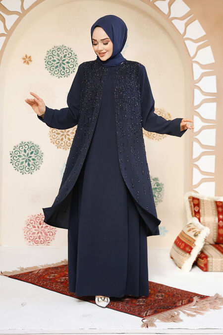 Modest Navy Blue Plus Size Abaya 29119L - NEVA STYLE