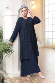 Modest Navy Blue Plus Size Abaya 29121L - 1