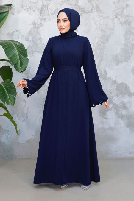 Modest Navy Blue Plus Size Abaya 29125L - NEVA STYLE