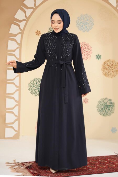 Modest Navy Blue Plus Size Abaya 29130L - NEVA STYLE