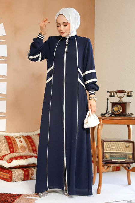 Modest Navy Blue Plus Size Abaya 41566L - NEVA STYLE