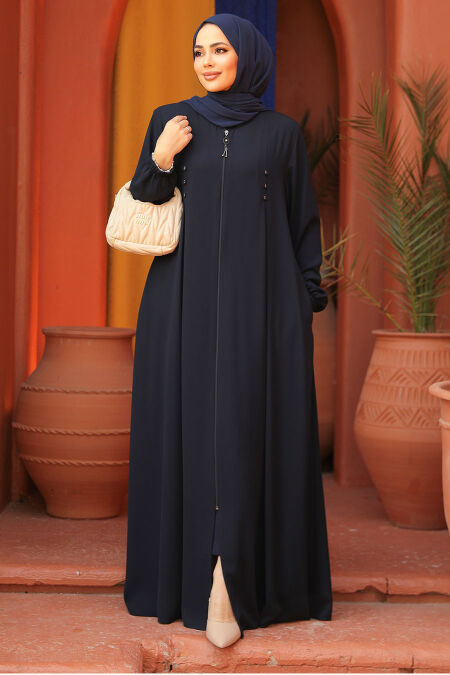 Modest Navy Blue Plus Size Abaya 45282L - NEVA STYLE