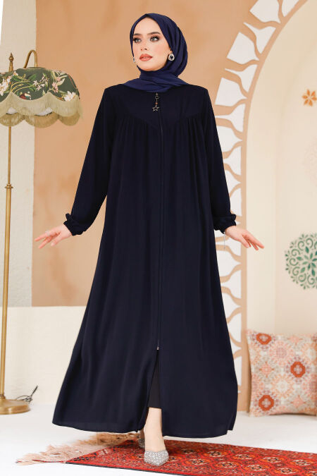 Modest Navy Blue Plus Size Abaya 45285L - NEVA STYLE