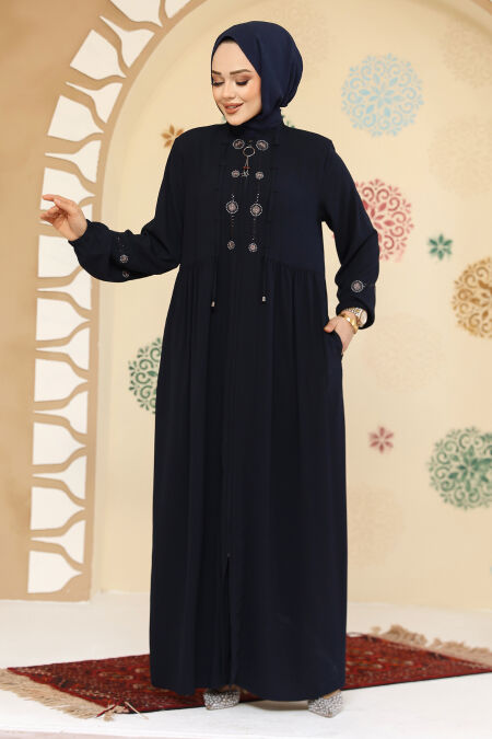 Modest Navy Blue Plus Size Abaya 45305L - NEVA STYLE