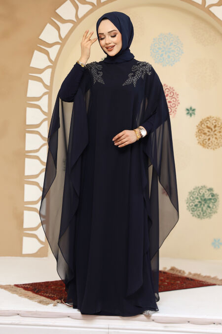 Modest Navy Blue Plus Size Abaya Dress 25908L - NEVA STYLE