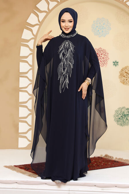 Modest Navy Blue Plus Size Abaya Dress 25914L - NEVA STYLE