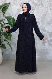 Modest Navy Blue Plus Size Abaya Dubai 29122L - 2