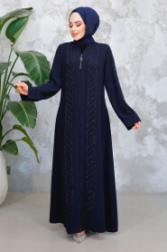 Modest Navy Blue Plus Size Abaya Dubai 29122L - 3