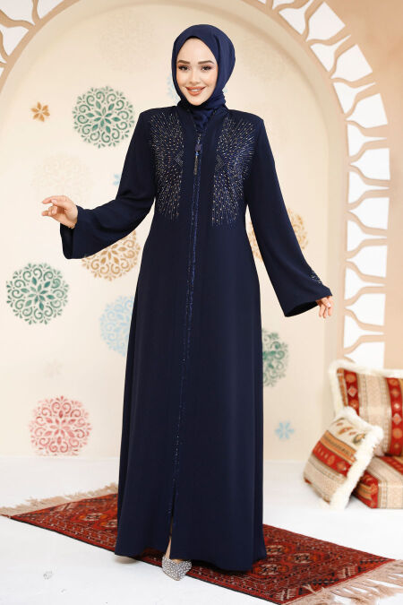 Modest Navy Blue Plus Size Abaya For Women 17007L - NEVA STYLE