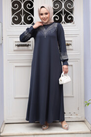 Modest Navy Blue Plus Size Dress 23815L - 2