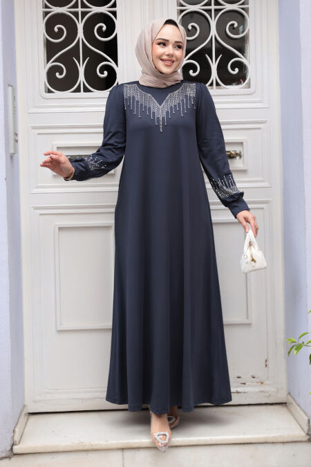 Modest Navy Blue Plus Size Dress 23815L - NEVA STYLE