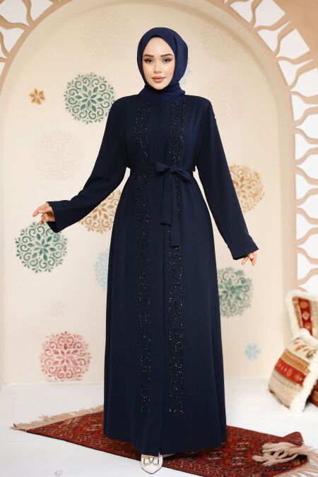 Modest Navy Blue Plus Size Dubai Abaya 29118L - NEVA STYLE