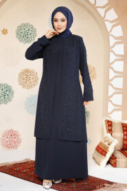 Modest Navy Blue Plus Size Dubai Abaya 29120L - 2