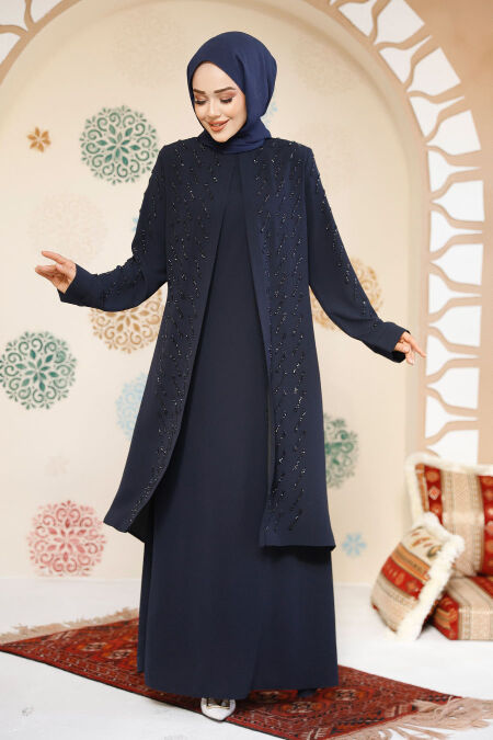 Modest Navy Blue Plus Size Dubai Abaya 29120L - NEVA STYLE