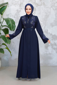 Modest Navy Blue Plus Size Dubai Abaya 29124L - 2