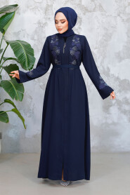 Modest Navy Blue Plus Size Dubai Abaya 29124L - 1