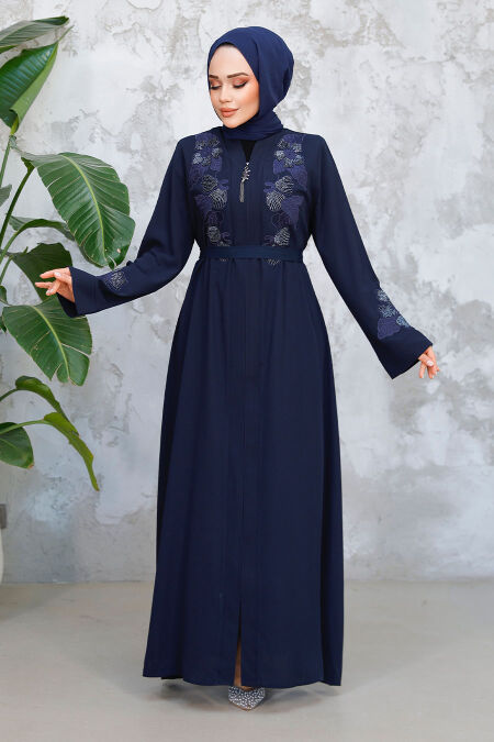 Modest Navy Blue Plus Size Dubai Abaya 29124L - NEVA STYLE