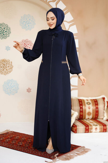 Modest Navy Blue Plus Size Dubai Abaya 8104L - NEVA STYLE