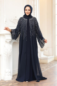Modest Navy Blue Plus Size Engagement Dress 25912L - 2