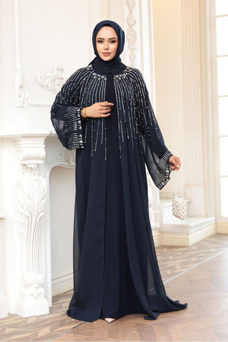 Modest Navy Blue Plus Size Engagement Dress 25912L - NEVA STYLE