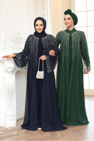 Modest Navy Blue Plus Size Engagement Dress 25912L - 4
