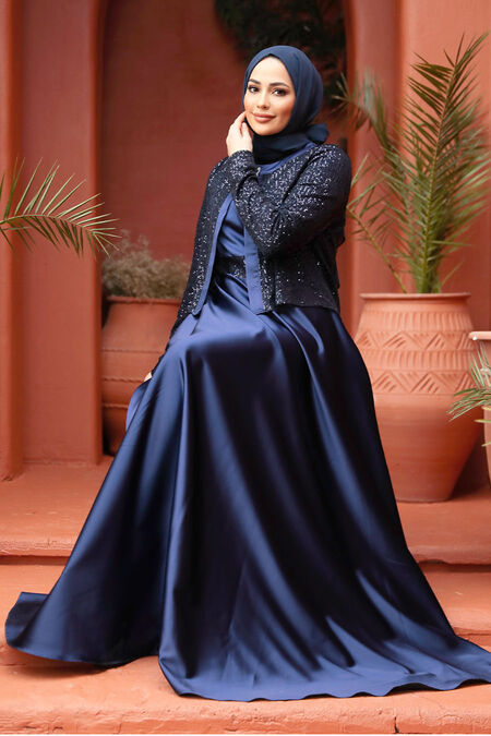 Modest Navy Blue Plus Size Evening Gowns 25881L - NEVA STYLE