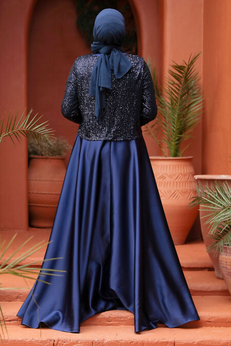 Modest Navy Blue Plus Size Evening Gowns 25881L - Neva-style.com