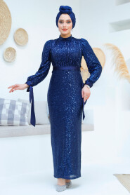 Modest Navy Blue Prom Dress 4667L - 2