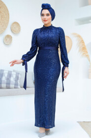 Modest Navy Blue Prom Dress 4667L 