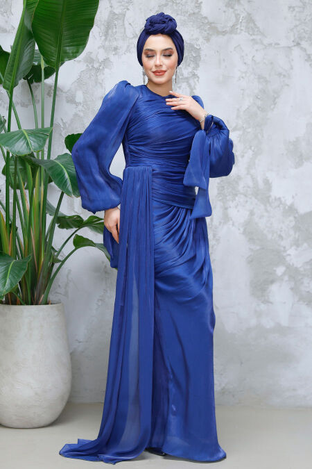 Modest Navy Blue Prom Dress 48491L - NEVA STYLE