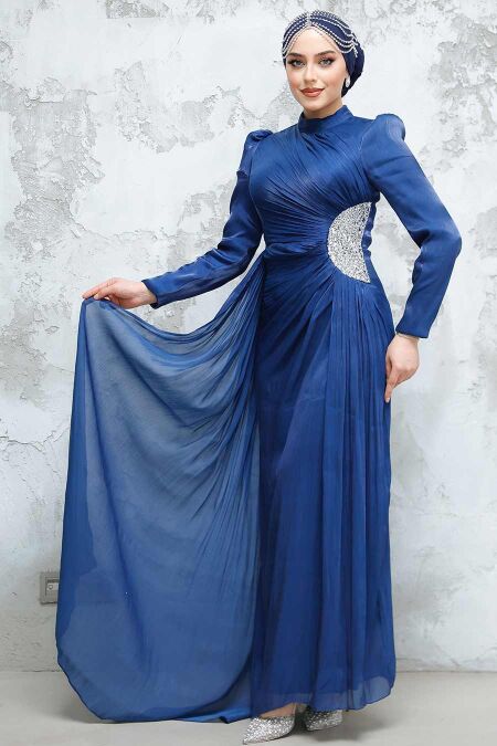 Modest Navy Blue Prom Dress 4919L - NEVA STYLE