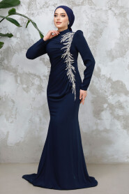 Modest Navy Blue Prom Dress 4964L 