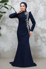Modest Navy Blue Prom Dress 4964L - 3