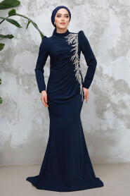 Modest Navy Blue Prom Dress 4964L - 2