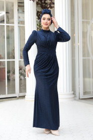 Modest Navy Blue Prom Dress 50061L - 1