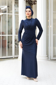 Modest Navy Blue Prom Dress 50061L - 2