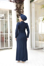Modest Navy Blue Prom Dress 50061L - 3