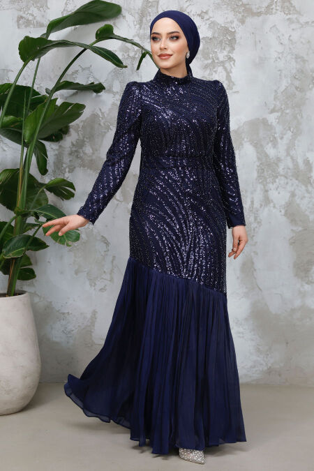 Modest Navy Blue Prom Dress 50261L - NEVA STYLE